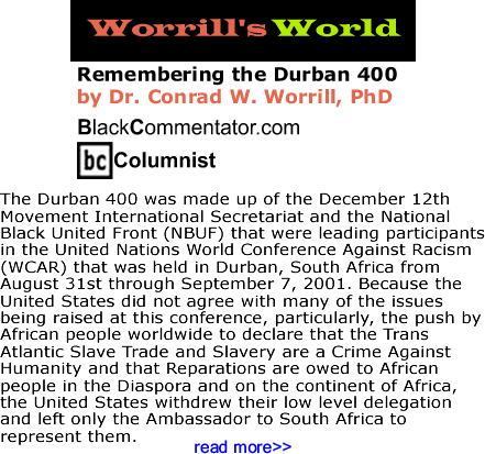 Remembering the Durban 400 - Worrill’s World - By Dr. Conrad Worrill, PhD - BlackCommentator.com Columnist