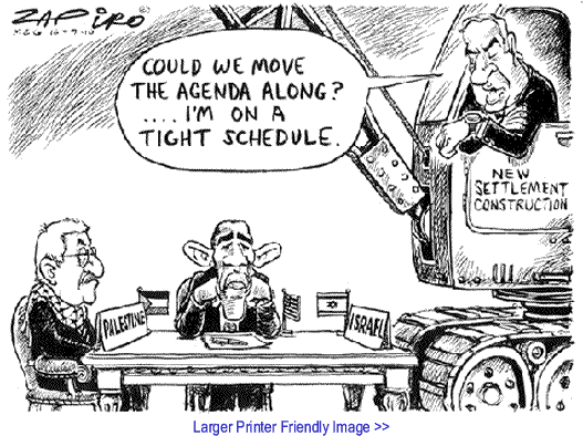 BlackCommentator.com: Political Cartoon - Mideast Peace Talks By Zapiro, South Africa