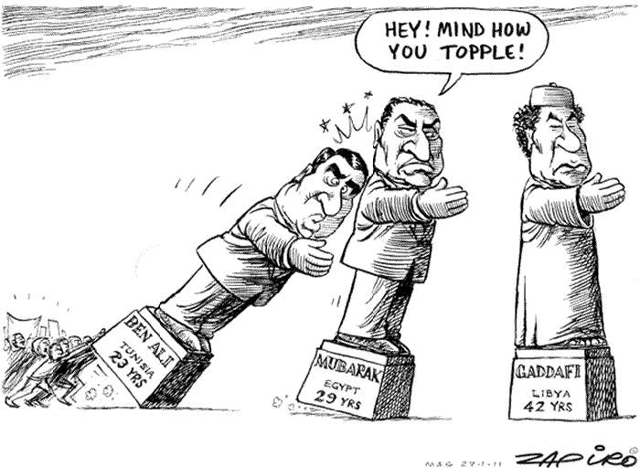 BlackCommentator.com: Political Cartoon - Middle East Topple By Zapiro, South Africa