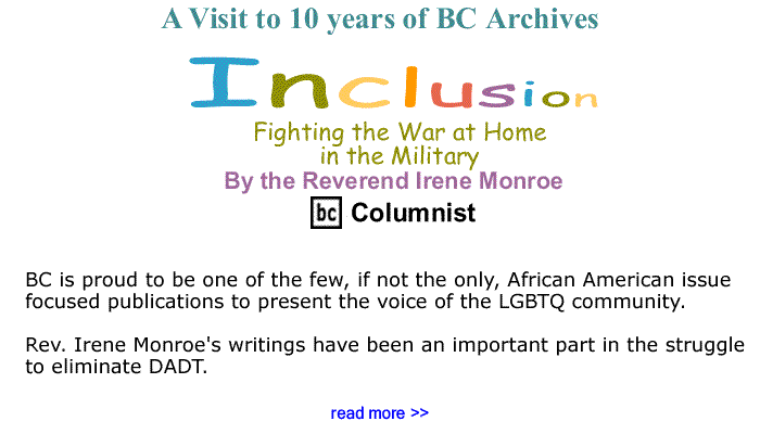 BlackCommentator.com: Fighting the War at Home in the Military - Inclusion By The Reverend Irene Monroe, BC Columnist