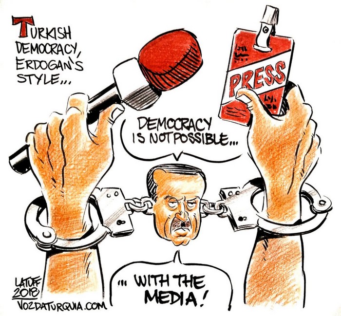 BlackCommentator.com October 11, 2018 - Issue 759: Turkish Democracy Erdogan Style - Political Cartoon By Carlos Latuff, Rio de Janeiro Brazil