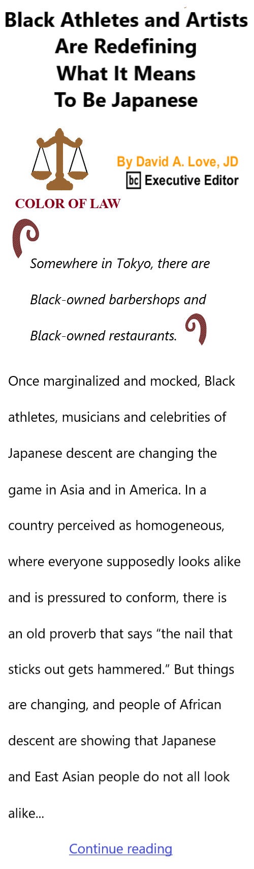 BlackCommentator.com May 9, 2024 - Issue 1000: Black Athletes and Artists Are Redefining What It Means To Be Japanese - Color of Law By David A. Love, JD, BC Executive Editor