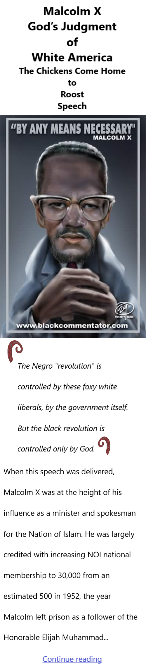 BlackCommentator.com May 16, 2024 - Issue 1001: Malcolm X - God’s Judgment of White America (The Chickens Come Home to Roost) Speech