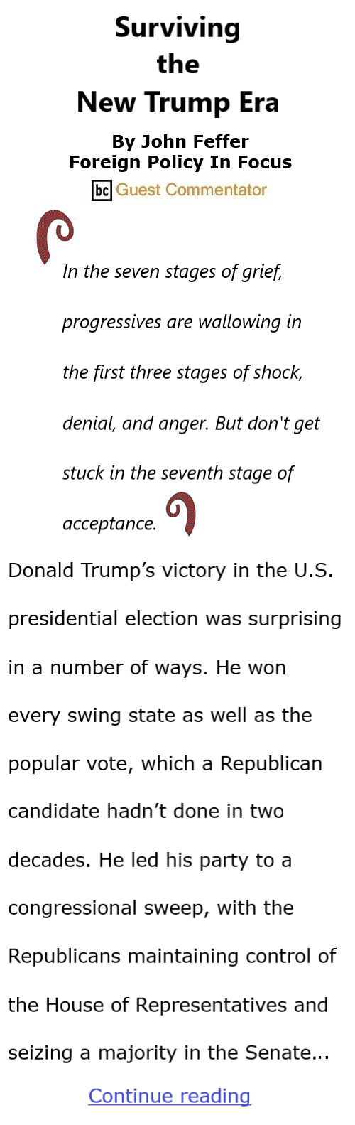 BlackCommentator.com Dec 12, 2024 - Issue 1020: Surviving the New Trump Era By John Feffer, Foreign Policy in Focus, BC Guest Commentator