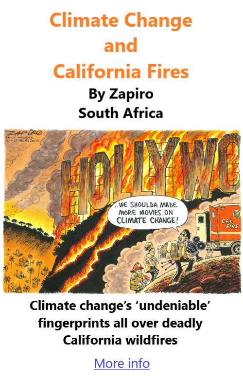 BlackCommentator.com Jan 16, 2024 - Issue 1024: Climate Change and California Fires - Political Cartoon By Zapiro, South Africa