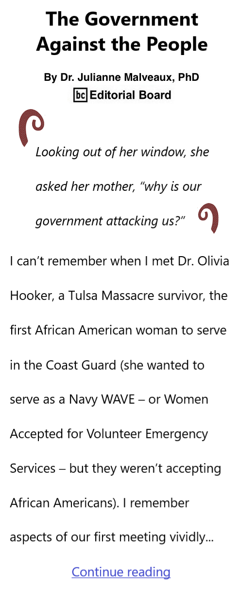 BlackCommentator.com Feb 13, 2025 - Issue 1028: The Government Against the People By Dr. Julianne Malveaux, PhD, BC Editorial Board