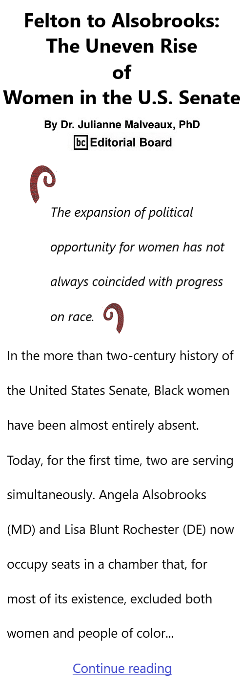 BlackCommentator.com March 19, 2026 - Issue 1079:  By Dr. Julianne Malveaux, PhD, BC Editorial Board