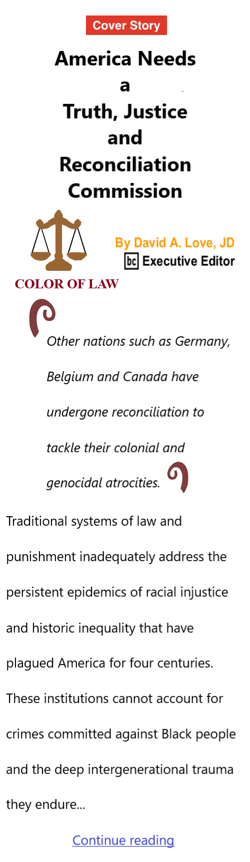 BlackCommentator.com April 16, 2025 - Issue 1083: Cover Story: America Needs a Truth, Justice and Reconciliation Commission - Color of Law By David A. Love, JD, BC Executive Editor