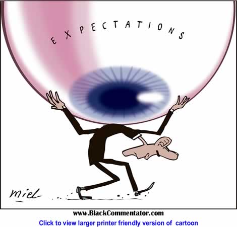 Political Cartoon: Obama Expectations By Deng Coy Miel, Singapore