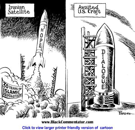 Political Cartoon: US & Iranian Satellites By Paresh Nath , The Khaleej Times, UAE