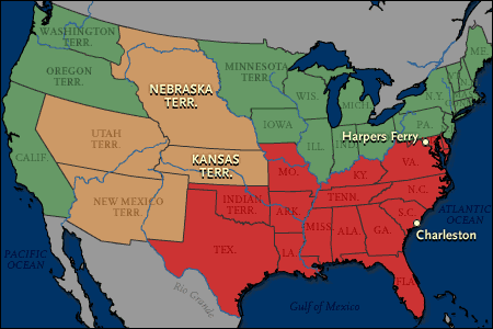 Graphical Map of Free States and Slave States, before the Civil War