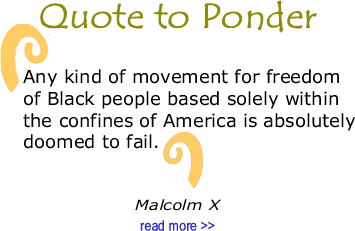 Quote to Ponder:  "Any kind of movement for freedom of Black people based solely within the confines of America is absolutely doomed to fail." - Malcolm X