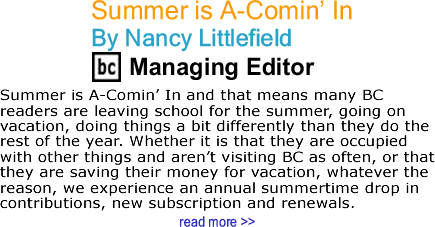 Summer is A-Comin’ In By Nancy Littlefield, BlackCommentator.com Managing Editor