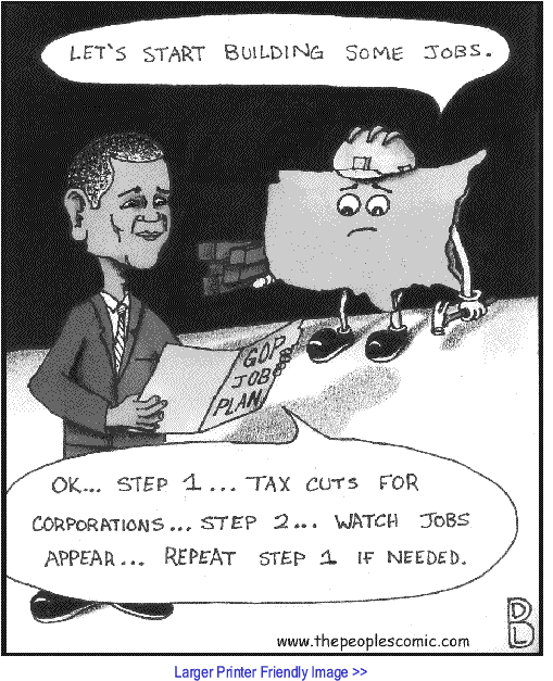 BlackCommentator.com: Political Cartoon - Obama's Job Creation Plan By David Logan, The Peoples Comic, Denton TX