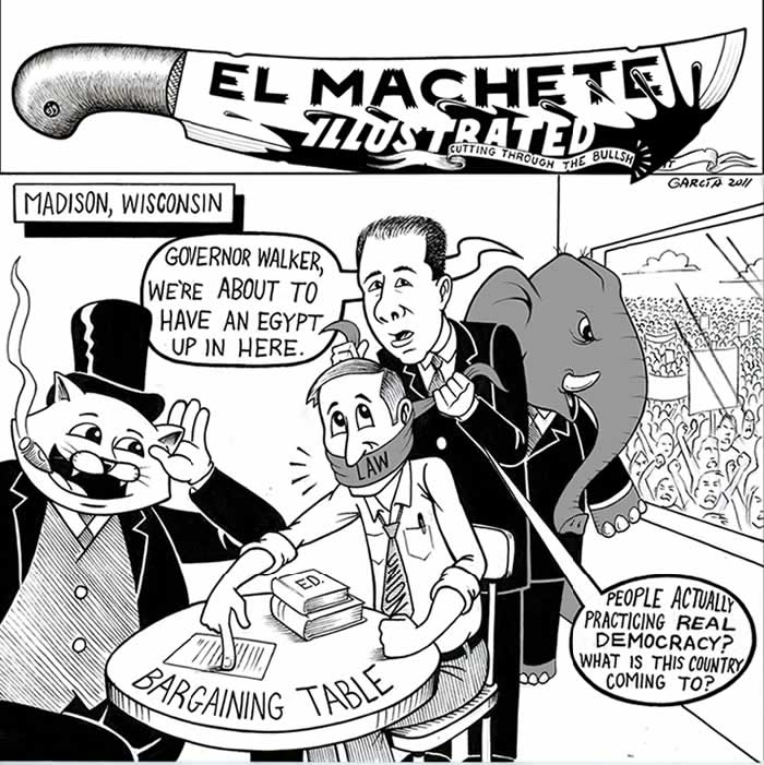 BlackCommentator.com: Political Cartoon -  Wisconsin Democracy By Eric Garcia, Chicago IL