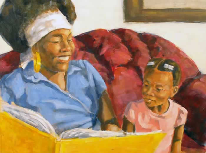 BlackCommentator.com Art: Mother Reading to Daughter By London Ladd, Syracuse NY