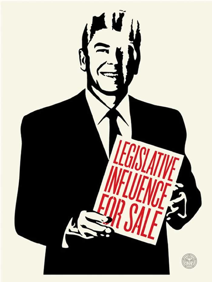 BlackCommentator.com Art: Legislative Influence For Sale By Shepard Fairey, Los Angeles CA