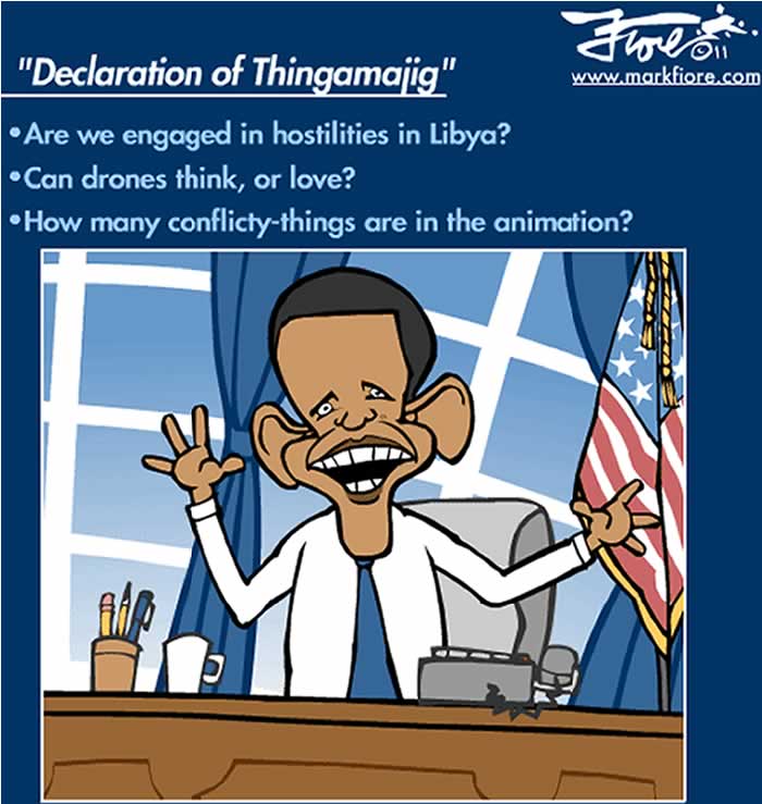 BlackCommentator.com: Animated Political Cartoon - Obama Declares Thingamajig! By Mark Fiore, San Francisco CA