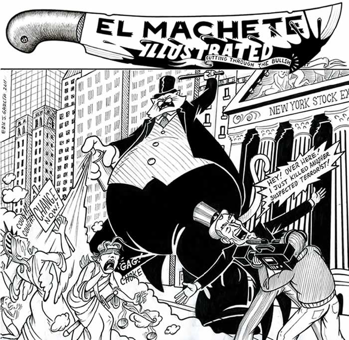 BlackCommentator.com: Political Cartoon - Capitalism Macing Justice By Eric Garcia, Chicago IL