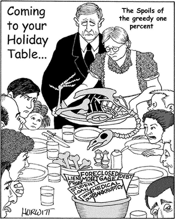 BlackCommentator.com: Political Cartoon - Thanksgiving Spoils of the Greedy One Percent By Mark Hurwitt, Brooklyn NY