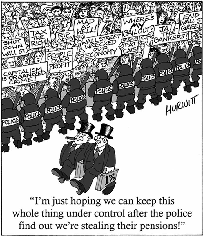 BlackCommentator.com: Political Cartoon - Pension Stealing One Percenters By Mark Hurwitt, Brooklyn NY