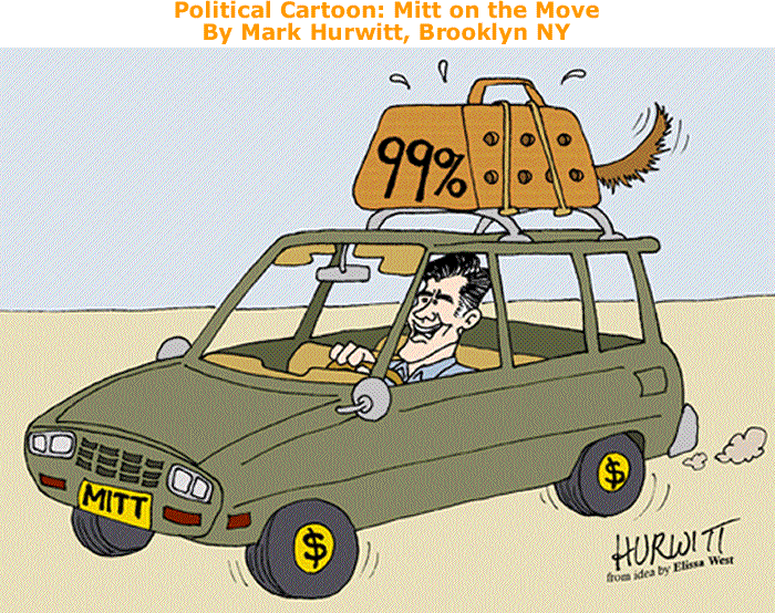 BlackCommentator.com: Political Cartoon - Mitt on the Move By Mark Hurwitt, Brooklyn NY