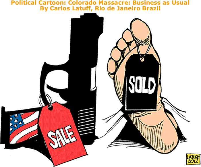 BlackCommentator.com: Political Cartoon - Colorado Massacre: Business as Usual By Carlos Latuff, Rio de Janeiro Brazil