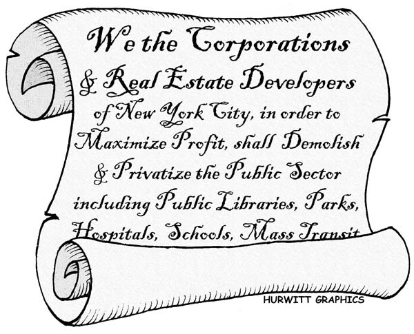 BlackCommentator.com: New York City Citizens Defend Libraries  - Political Cartoon By Mark Hurwitt, Brooklyn NY