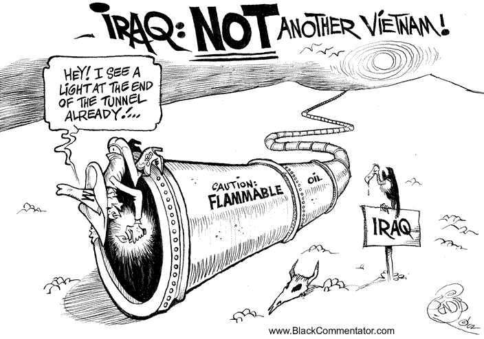 Bush, Iraq war, cartoon