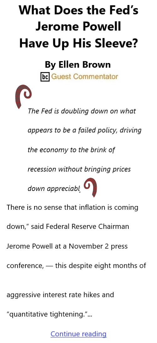 BlackCommentator.com Issue 936: What Does the Fed’s Jerome Powell Have Up His Sleeve? By Ellen Brown, BC Guest Commentator